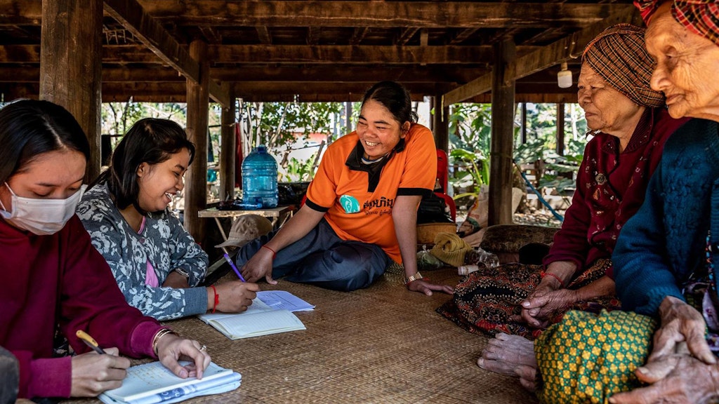 Villagers discussing community forestry as a response to the impact of Covid-19 on their livelihoods, Preah Vihear province. Cambodia.